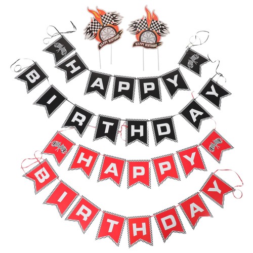 4 Pcs Car Racing Happy Birthday Backdrop Checkered Flag Party Supplies - Picture 10 of 12
