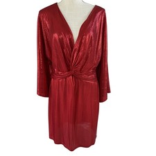 Shein Red Shimmery Long Sleeve Knotted Dress - US Size XL