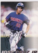 JOSE CRUZ JR ROOKIE AUTO RC BLUE JAYS 1997 SPORTS ILLUSTRATED ON CARD AUTOGRAPH. rookie card picture