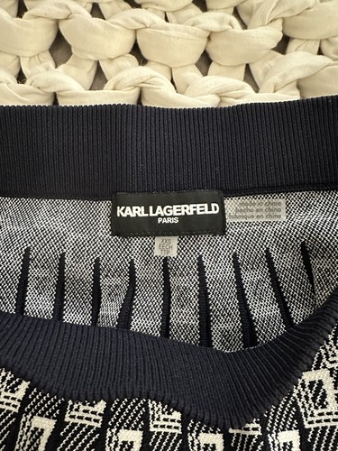 NWT  Karl Lagerfeld Paris Pleated Knit Skirt Geometric Navy White XXS - Picture 6 of 6