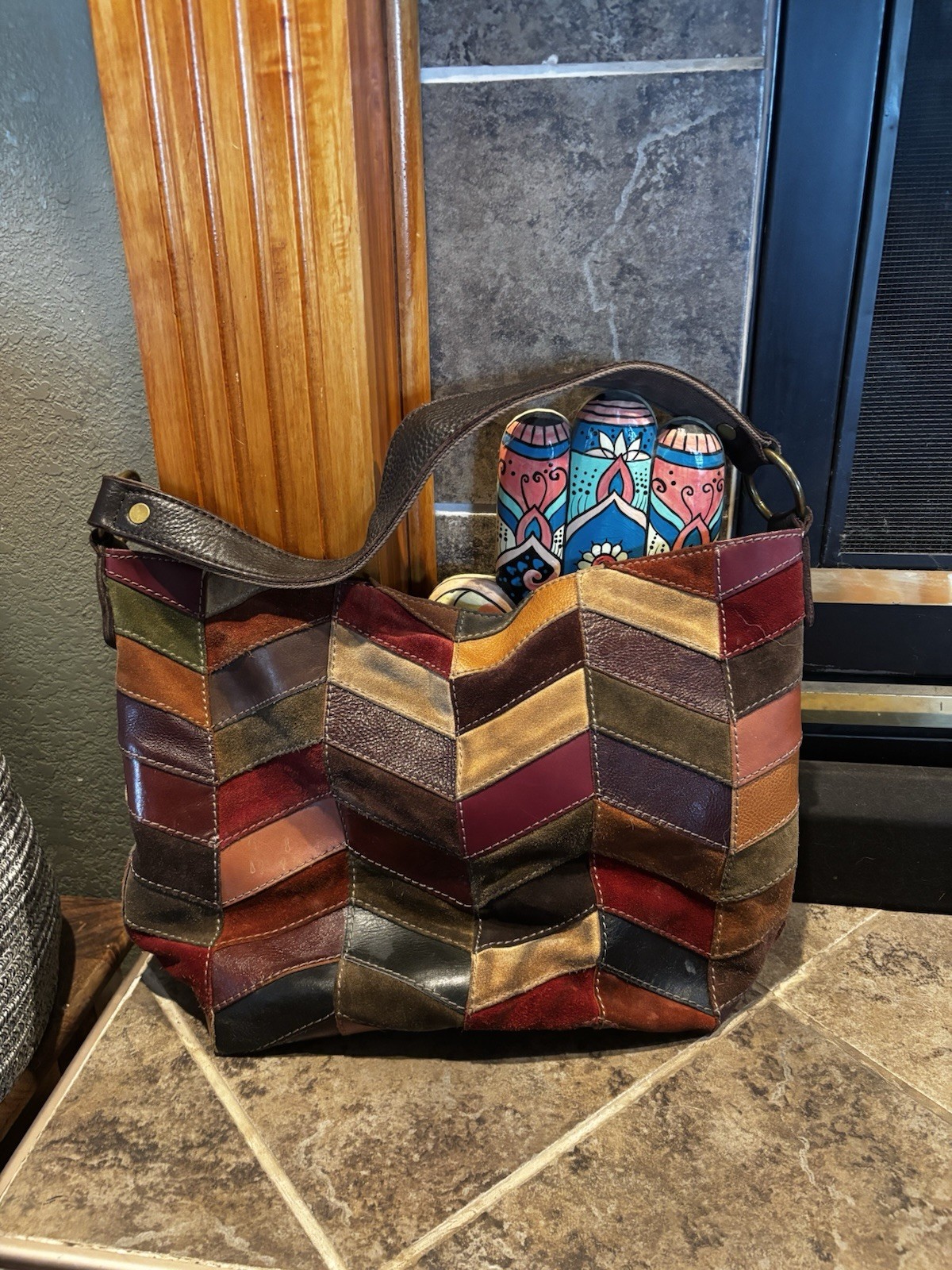 Luck Brand Multicolor Patchwork Chevron Shoulder … - image 2