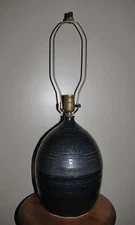 Vintage 12" Stoneware Pottery Base Beehive Blue Glazed 26" Table Lamp Signed