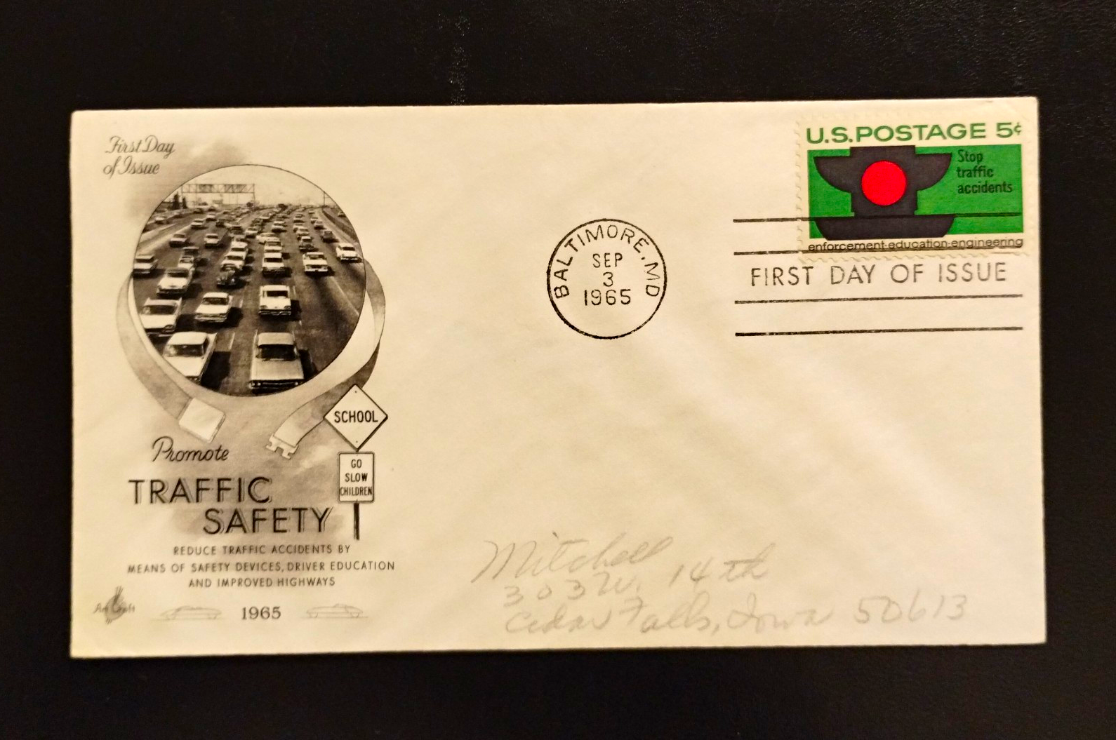 1965 Traffic Safety 5c U.S. First Day of Issue Cancel First Day Cover
