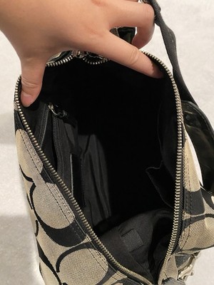 Coach Signature Small Shoulder Bag Black/Grey Zip Top, Detachable