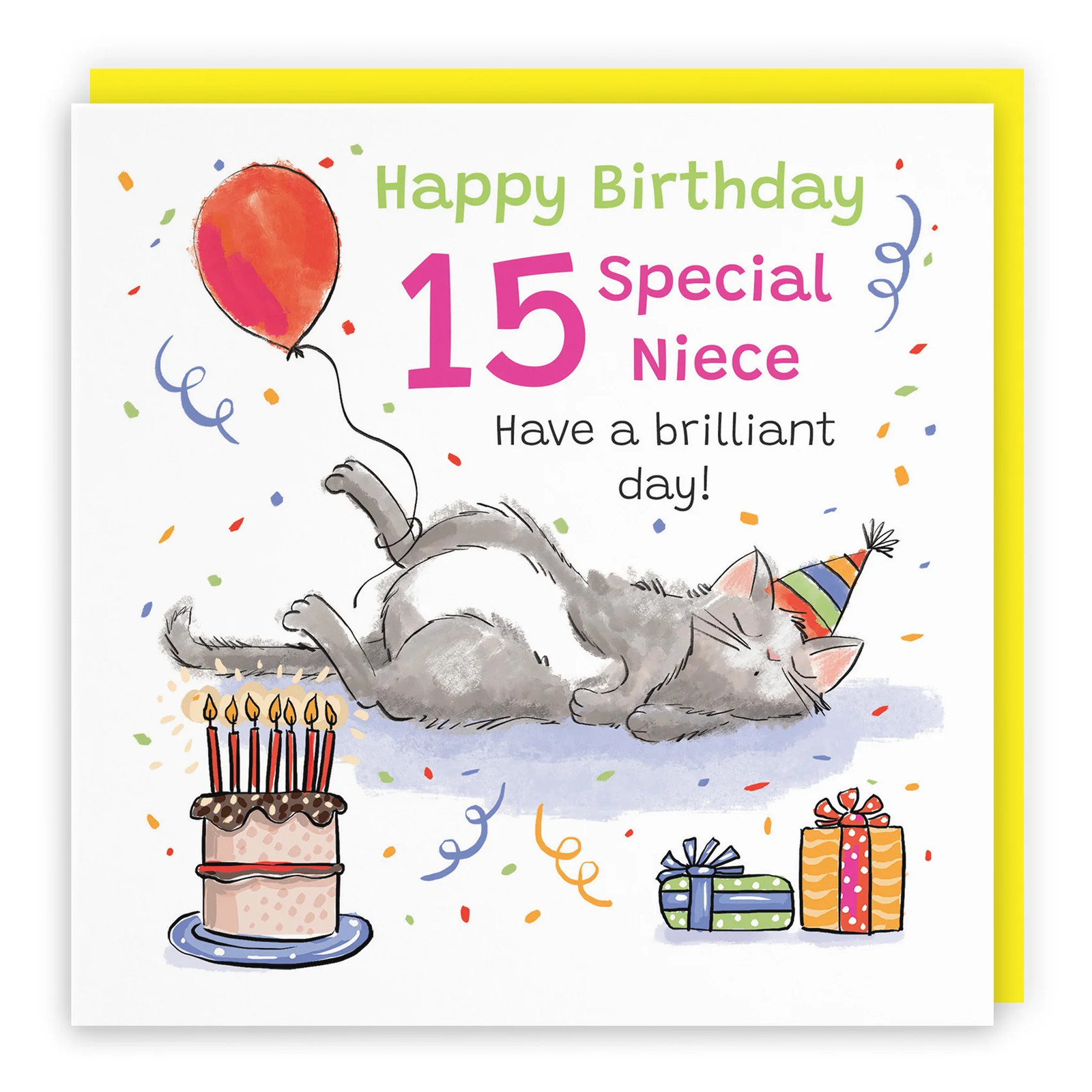 15th Niece Birthday Card Sleepy Cat Animal Party