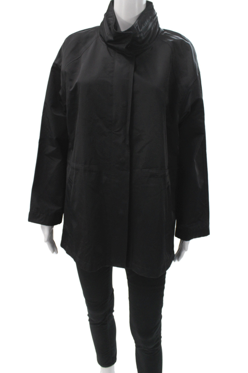 Eileen Fisher Womens Black Rain Coat Polyester Snap Closure Size SFree Shipping in US $100+ Orders | $6.95 Orders Below