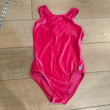 GK Elite Small Pink Velvet Gymnastics Leotard With Mesh Back Detail  Logo
