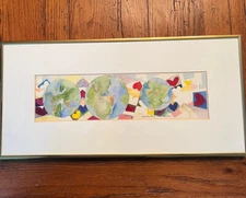 Susan Hamady signed art “Planetary Love” Watercolor Framed Under Glass 21” X 10”