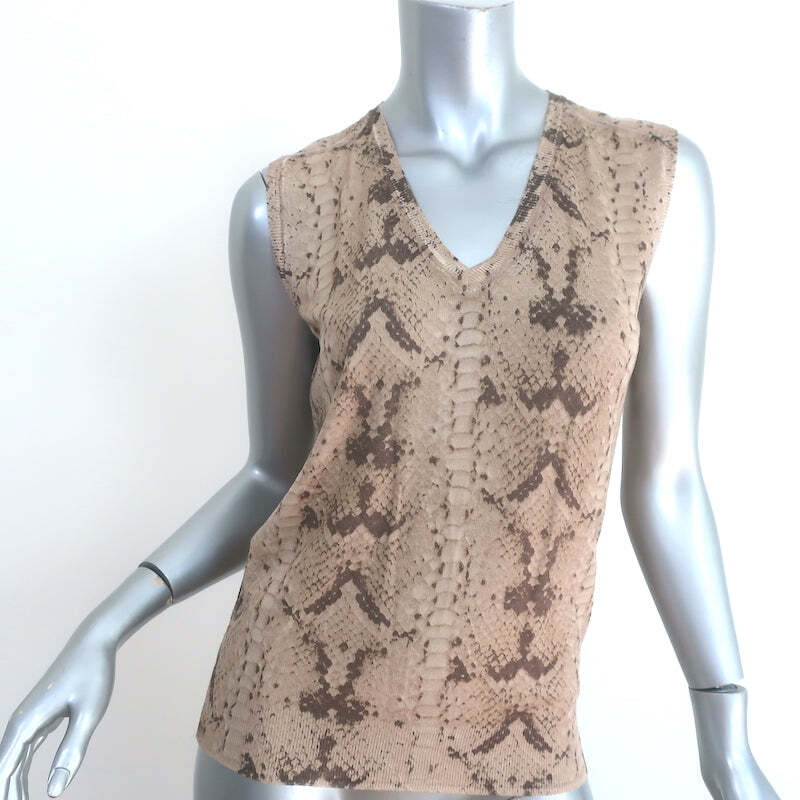 Maglione senza maniche Yves Saint Laurent top beige stampa pelle di serpente taglia piccola