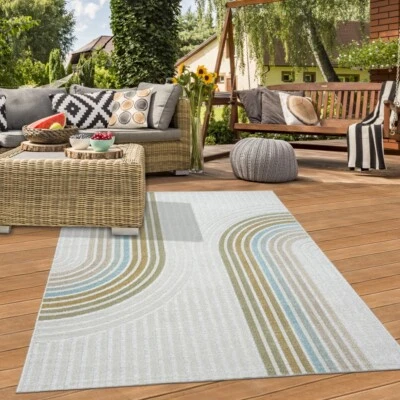 Tapis In & Outdoor Motif de lignes moderne résistant aux intempéries & facile d' - Photo 1/4