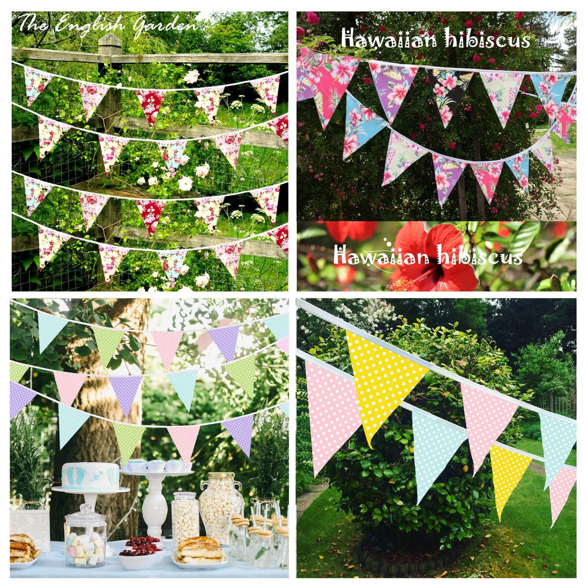 Tela Hecha a Mano Bunting Boda Cumpleaños Bautizo Fiesta Desgastada Chic 10f-100ft