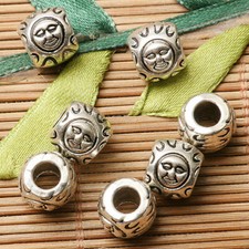 6pcs dark silver color 2sided faced design loose bead fit bracelet EF2825