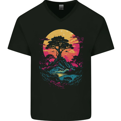 A Retrowave Landschaft Outdoor Wandern Herren V-Ausschnitt Baumwolle Maglietta