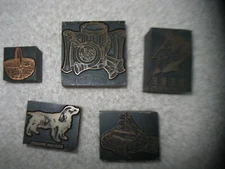 ANTIQUE LETTER PRESS PRINTING BLOCKS LOT of 5 ADVERTISING PICTURES Devil Dog Sew