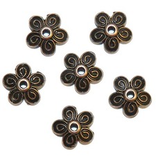 ML3158 Antiqued Copper 10mm 5-Petal Scalloped Filigree Flower Bead Caps 100pc