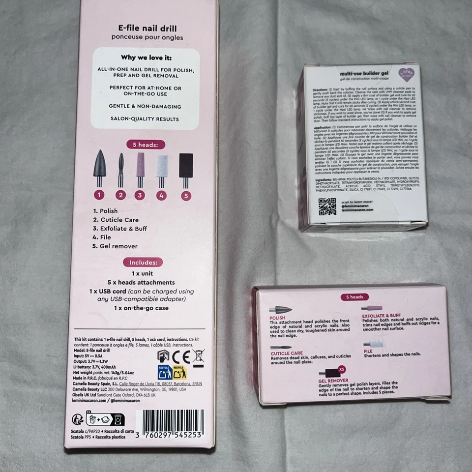 Paquete Le Mini Macaron - Incluye taladro de uñas E-file, cabezales de repuesto + gel Foto 3 de 4