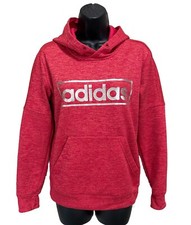 Adidas Red/Silver Hoodie Sweatshirt Size S 8-10 Long Sleeve Logo Graphic Pocket