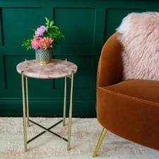 18" Pink Rose Quartz Corner Table Top Handmade