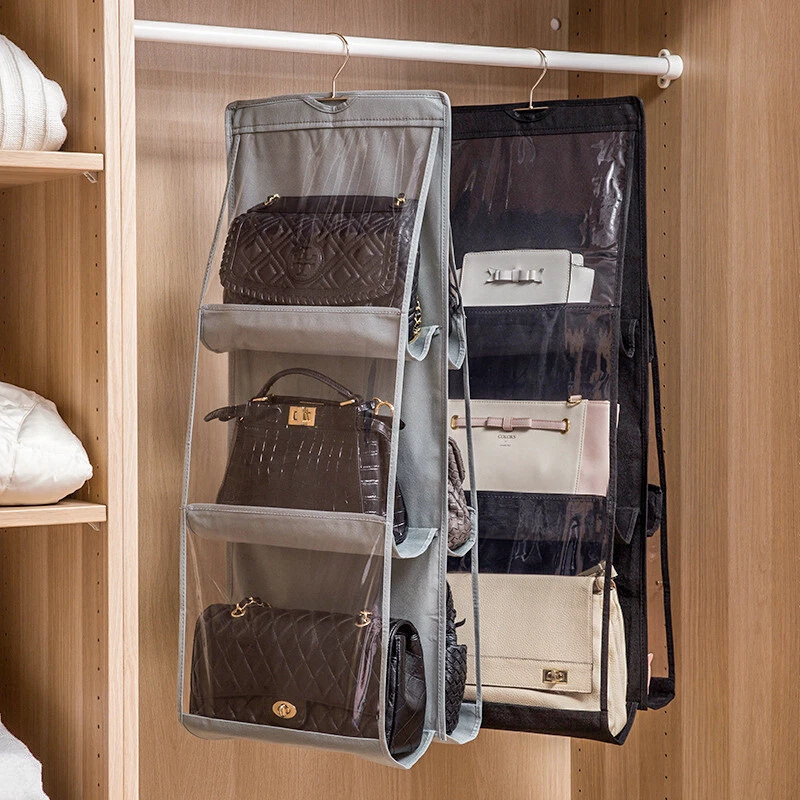 Hanging Handbag Organizer,6 Pockets Shelf Bag Storage Holder Wardrobe&Closets, Size: One size, Black