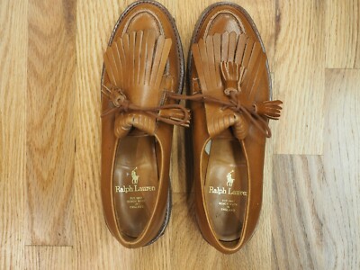 Ralph Lauren Bench Made Tan Leather Kiltie Tassel Loafers UK  display picture 3