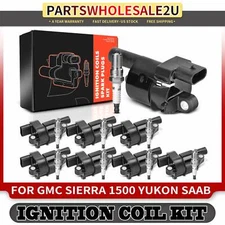 8x Round Ignition Coil & IRIDIUM Spark Plug Kits for GMC Envoy Buick Hummer Saab