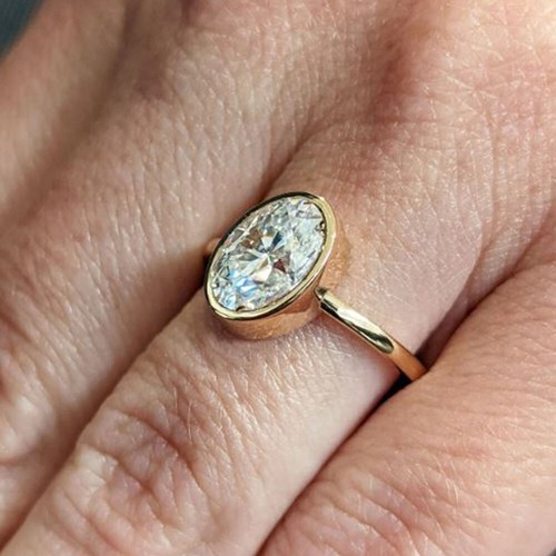 2.5CTW Oval Cut VVS1 Moissanite Solitaire Engagement Ring 14k Yellow Gold Plated - Picture 2 of 4