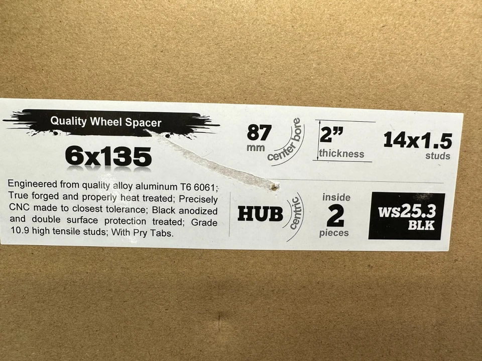 Комплект адаптеров прокладок для передних и задних колес Supreme Suspensions 2 дюйма WS25.3BLK - Изображение 3 из 4