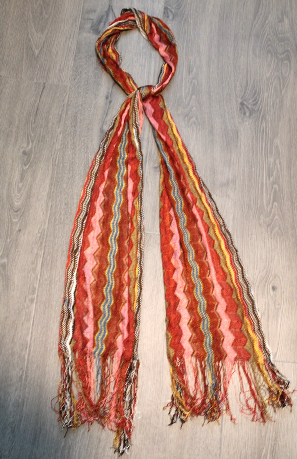 Lightweight Rectangle Scarf Peach Rust ZigZag Str… - image 1
