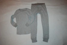 Boys GRAY THERMAL SET Pants & L/S Top LONG UNDERWEAR Fly & Ribbed Cuffs S 6-7