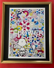 DEATH NYC Signed Large 16x20in Framed THEPEANUTS SCHULZ Graffiti PopArt MURAKAMI