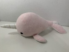 Cloud Island white pink plush narwhal stuffed baby nursery decor knitted knit
