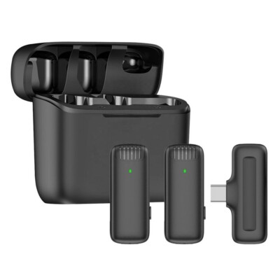Dual Wireless Lavalier Microphones with Charging Case Noise Reduction