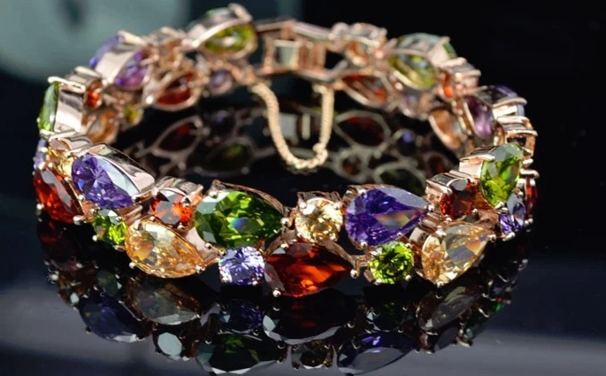 "Brazalete tenis zafiro multicolor creado en laboratorio lleno de oro de 18k 6,5""" Foto 3 de 4