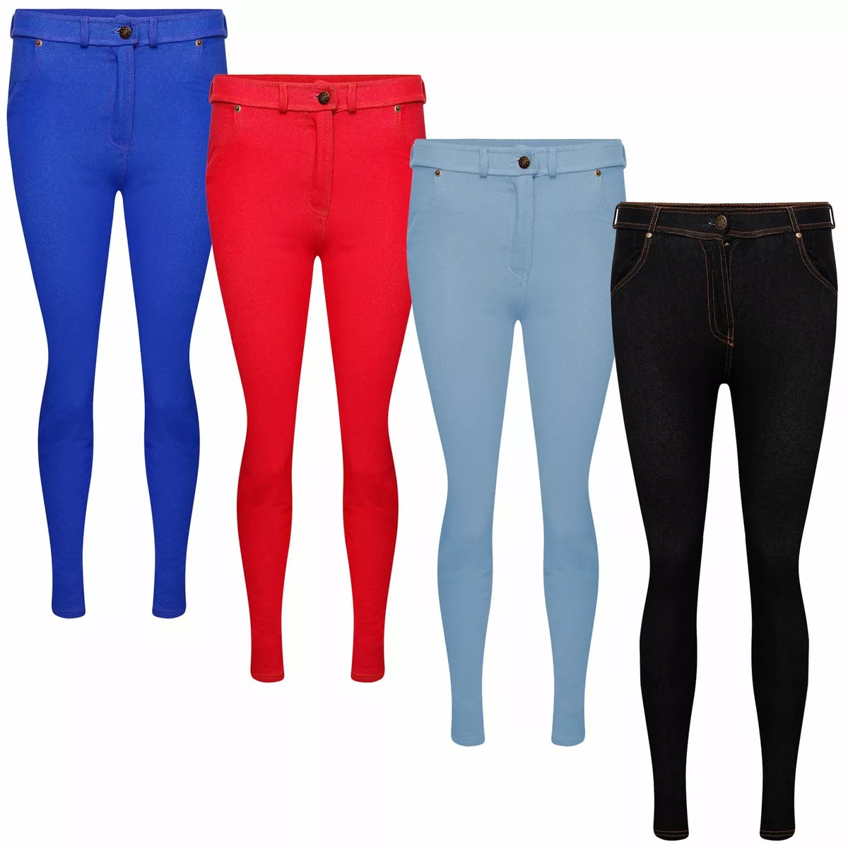 Ladies Plain Skinny Jeggings Coloured Denim Pants Stretch Jeans Trousers  Pockets