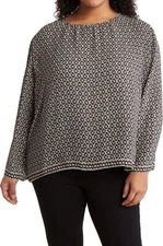 MAX STUDIO - PLUS SIZE: 3X - Long Sleeve Vivid Print Flowing Blouse- NEW!