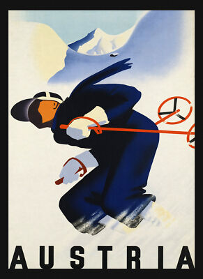 AUSTRIA ALPS SKI DOWNHILL SKIING WINTER SPORT TRAVEL VINTAGE POSTER REPRO