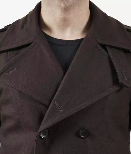 Men’s Double-Breasted Chocolate Brown Wool Coat XL - Picture 5 of 7
