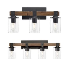 DUJAHMLAND Bathroom Light Fixtures, 3-Light and 4-Light Farmhouse Wood Bathro...