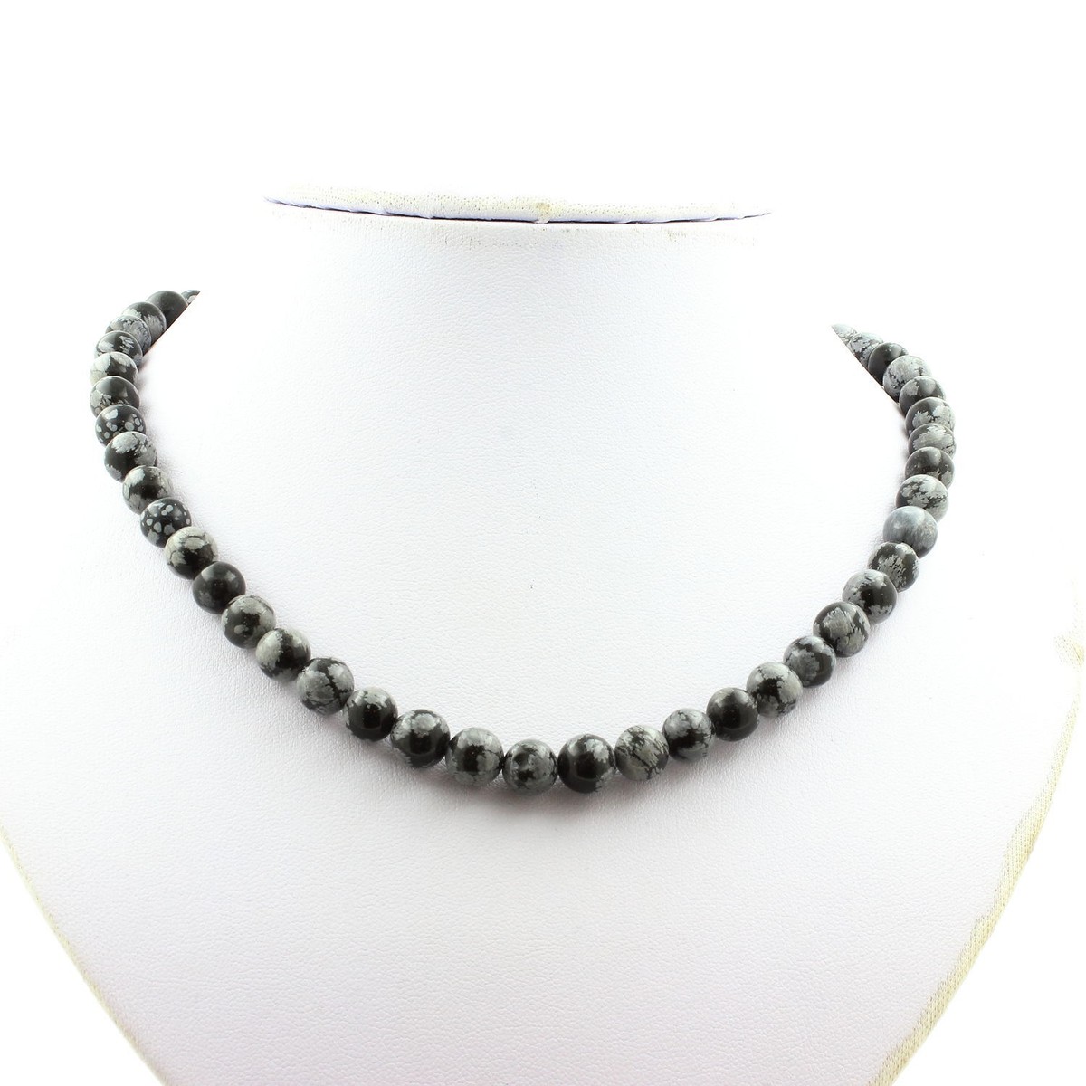 Obsidian Snowflake Bead Necklace 8 Mm Stainless Steel Chain | eBay