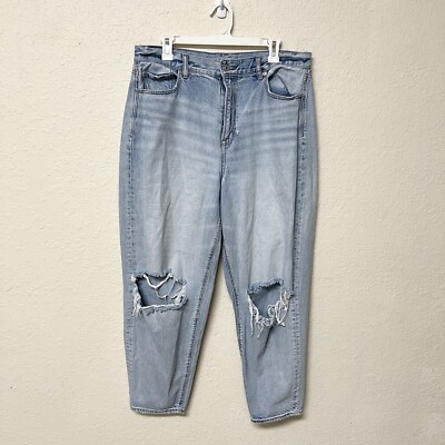 American Eagle Relaxed Mom Jean Blue Denim Size 14 Regular Distressed Jeans 