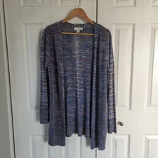 Christopher & Banks Womens Cardigan Size Medium Knit Striped Long Sleeve Open