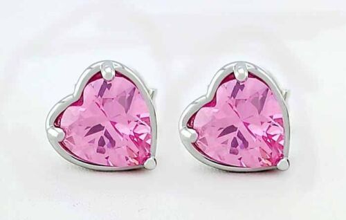 LAB CREATED 2.84 Cts PINK SAPPHIRE STUD EARRINGS 14K WHITE GOLD PLATED -NWT - Picture 2 of 5