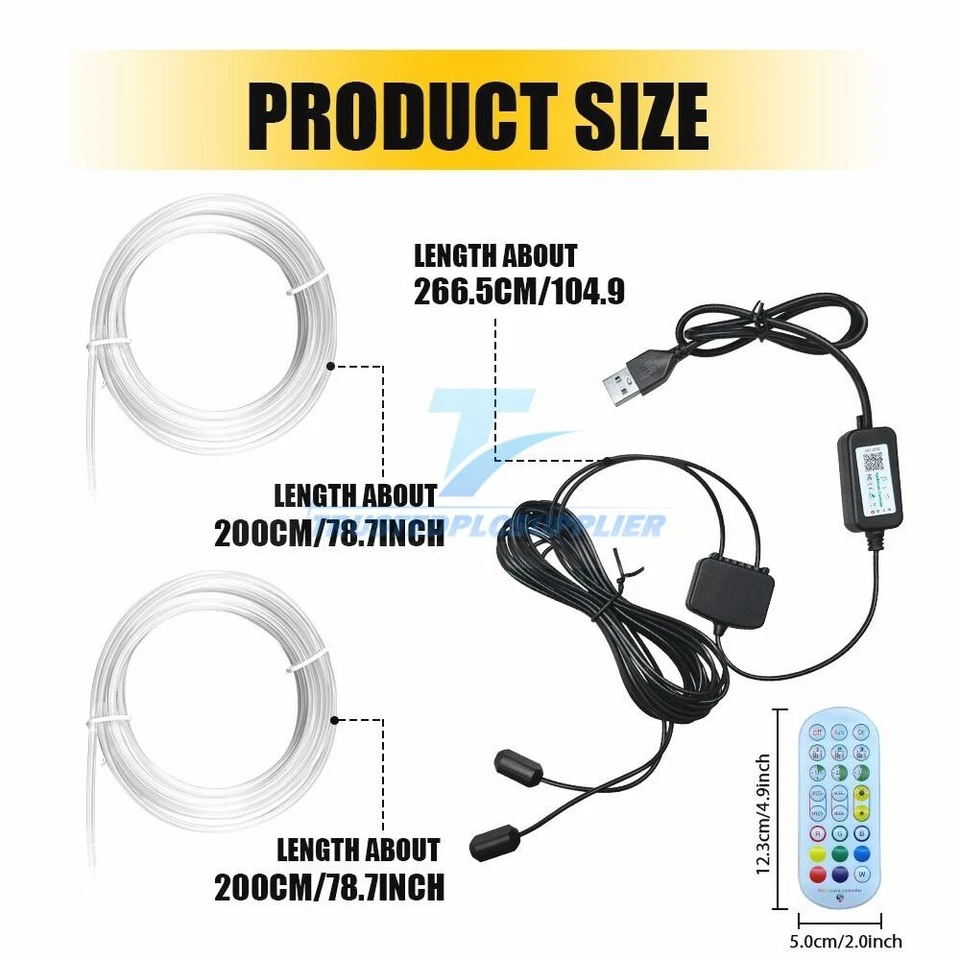 Kit de iluminación ambiental tira óptica brillante borde de luz de neón interior de automóvil LED Foto 2 de 4