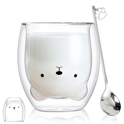 Binoster Bear Cute Mugs Kawaii Double Wall Glass Coffee Tea 8.5 Ounces, 