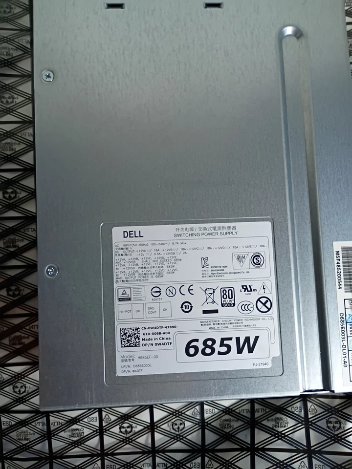 Dell H685EF-00 685W 80+ Gold Power Supply 0W4DTF for Precision T5810 T7810 - Image 2 of 4