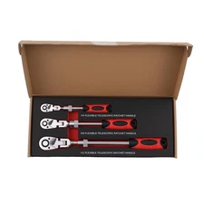 3pc Extendable Flex Head Ratchet Set 1/4” 3/8” Drive 72 Tooth Steel Heavy Duty