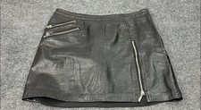 Vintage Bebe Black Leather Mini Skirt with Asymmetrical Zipper Details