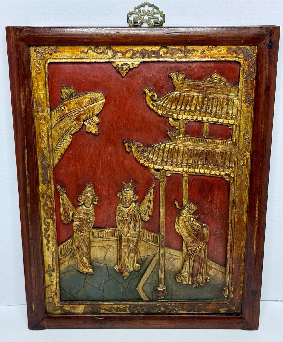 希少　骨董品　金彩　木彫　清時代　民国　大型　壁飾り　唐木 中国木制雕像、雕像1850-1899 | eBay