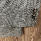 Haggar men's 42L green, black, and beige textured plaid coat with three brown buttons on front.