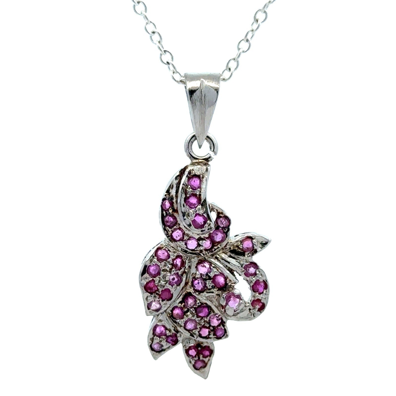 Estate 925 Sterling Silver Ruby Cluster Floral Le… - image 1